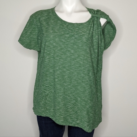 Anthro Deletta green white heathered asymmetrical short sleeve shirt M - Picture 1 of 8